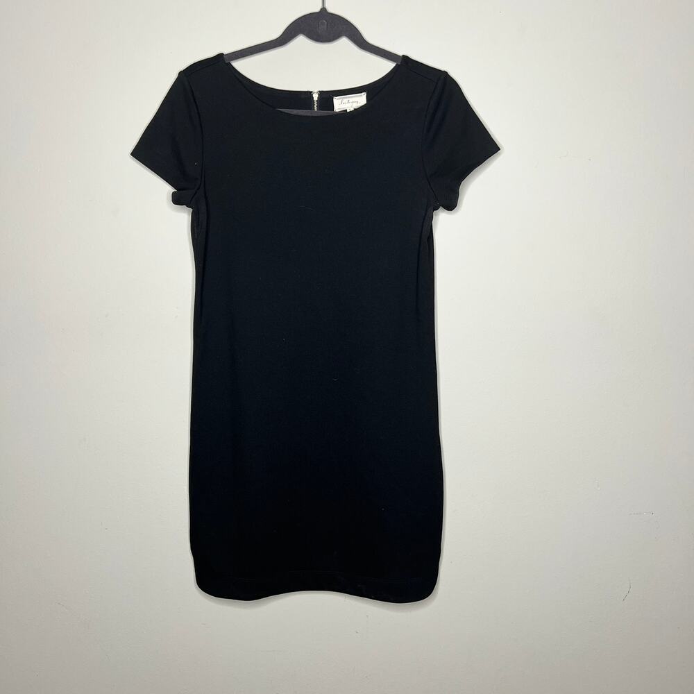 Lou & Grey Black Short Sleeve Boat Neck Unlined Back Zip‎ Shirt Dress Size Small